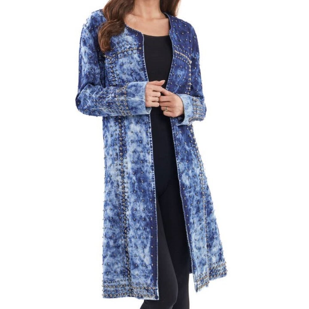 ADORE Long Denim Studded Jacket - fully lined